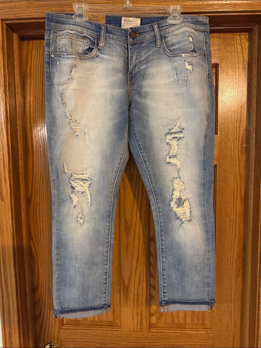 BKE Light Blue Distressed Ankle Jeans